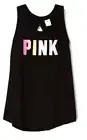 Victoria's Secret PINK Black Multi Color Logo Tank Top, Open Back, XL - NWT