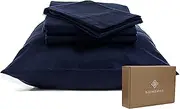 BIOWEAVES 100% Organic Cotton Sheets, 300 Thread Count 4-Piece GOTS Certified Bed Sheet Set Fits Mattress Upto 17" Deep Pocket, Soft & Silky Sateen Weave (Queen, Navy Blue)