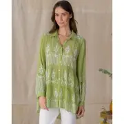 NWT SUNDANCE Royal Riviera Tunic Fern Green White Embroidered Top Small