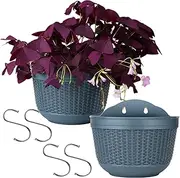 Wall Hanging Planters Railing Hanging Planters, 2PCS Plastic Plants Pot Wall Mounted Hanging Basket Fence Flower Pots Plants Container with Hooks for Porch Railings Garden Balcony Patio