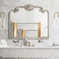 在飛比找ETMall東森購物網優惠-復古雕花浴室鏡子洗手間衛浴鏡簡約梳妝化妝鏡掛墻式洗漱臺壁掛鏡