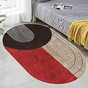 Oval Carpet Bedside Floor Decor, Home Modern Simplicity Bedroom Living Room Balcony Sofa Rugs Small, Easy to Clean Red, Brown, Black 90x200cm(2.3ft×4.6ft/70×140cm)