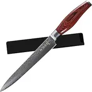 Authentic XYJ Since 1986,Damascus Pro Chef Knife,High Carbon Steel Kitchen Knives,Meat Nakiri Knife,Slicing Bread Vegetable Knives,Hammered Finish,Damascus Steel Cooking Knife (8'' Slicing Knife)