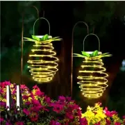 2 Pack Pineapple Solar Lights Outdoor Hanging Solar Lantern with Handle