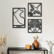 3 cuadros: Peru Mapa, Colibri, Cara Inca | Arte Aesthetic Minimalista Moderno