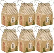 50pcs kraft paper Christmas little house candy packaging paper box，Christmas Gift Bags for Kids Christmas Goodie Bags Holiday Candy Bags for Gifts Christmas Treat Pastries Cupcakes Cookies (style 1)