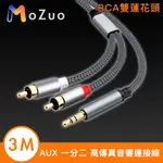 【魔宙】AUX 一分二 RCA雙蓮花頭高傳真音響連接線 銀灰 3M