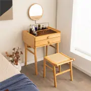 CostwayBamboo Makeup Vanity Table with Mirror and 2 Storage Drawers