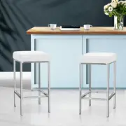2 PCS Bar Stools PU Leather Padded Seat Backless Kitchen Chairs Sturdy White