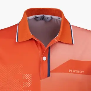 【PLAYBOY GOLF】男款LOGO漸層短袖POLO衫-橘(吸濕排汗/抗UV/高爾夫球衫/AA20113-25)