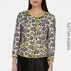 Karen Millen NWT Womens Jacquard Jacket Black Floral Zip Up Snap Lined Pockets 4