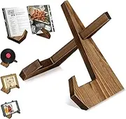 DAZUINIAO Cookbook Stand Wooden Cookbook Holder Solid Wood Recipe Book Holder Farmhouse Cook Book Stand Rustic Display Stand Kitchen Counter Decor for Cooking Reading Hands-Free Tablet