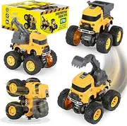 LONANDY Construction Truck Toy Push and Go Car Toys for Boys and Girls, Friction Powered Toy Car Set Include Crane Mixer Excavator Dump Truck, Party Supplies for Toddlers Kids Ages 3+