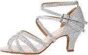 [HOBTEC] Women's Ballroom Dance Shoes Glitter Rhinestones Salsa Latin Dancing Heels
