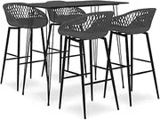 5 Piece Bar Set Black and Grey,Modern and Contemporary Bar Set with MDF Table and Ergonomic Mesh Back Bar Stools for Homes, Gardens, Bars, and Restaurants Dining Furniture Sets