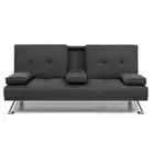 NNEDSZ Linen Fabric 3 Seater Sofa Bed Recliner Lounge Couch Cup Holder Futon Dar