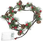 Xmas LED String Light Pinecone Red Berry Garland Battery Powered Decorative Lights for Christmas Home Decor for Trees Fireplaces and Parties