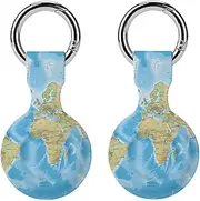2PCS for World Map Air Tag Holder Case Waterproof & Shockproof Anti-Scratch Protective Air Tag Cover with Keychain Ring Silicone Tags Holders for Luggage, Backpack, Keys, Pet
