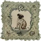 Wool Petit Point Throw Pillow Pug Dog and Sea Shells Needlepoint Cushion 18x18