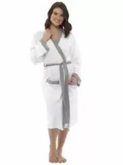 Ladies Contrast Trim Cotton Robe / Dressing Gown