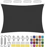 Sun Shade Sail Waterproof UV Block Rectangle Sunscreen Awning Canopy for Outdoor Garden Patio with Fixing Kit- Black||2x1.8m(6.5x6ft)