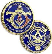Masonic Challenge Coin Masonic Brotherhood Coin Gold & Blue Freemasonry Medallion Masonic Square and Compass Master Mason Metal Gift for Men Women