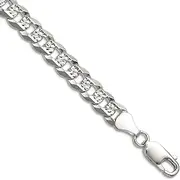 [JewelryWeb] 925 Sterling Silver 6.75mm Flat Sparkle Cut Pave Curb Chain Necklace Chain-Necklace for Women and Men