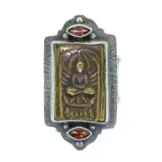 Tabra Bronze Buddha & Garnet Ring Adjustable Size 6.5-7.5