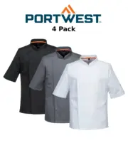 Portwest 4 Pack MeshAir Pro Chefs Jacket S/S Slim Fit Apron Durable Comfy C738