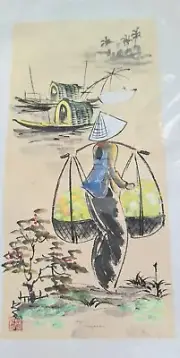 Genuine Watercolour Vietnamese. Lovely Colours. On Paper. (1091)