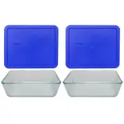 Pyrex 7212 11-Cup Glass Storage Dish w/ 7212-PC Cadet Blue Plastic Lid (2-Pack)