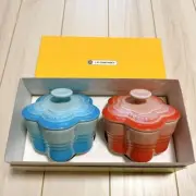 Le Creuset Flower Ramekin Set of 2 Cocotte Pink Blue Fleur With Lids New In Box