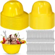 Uiifan 36 Sets Construction Hat Ice Cream Bowls Spoon Set Plastic Frozen Yogu...