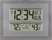 512-85937-INT Atomic Digital Wall Clock with Temperature & Forecast in Gray/Silv