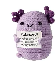 Crochet Axolotl Plush - Soft Knitted Toy, Cute Stuffed Animal, Handmade Axolotl Doll | Adorable Knitting Plush with Positive Card, Funny Encouragement Gift Suitable Kids, Home, Office Decor