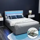 Artiss Bed Frame Double Size LED Gas Lift Grey COLE