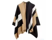 Parrish LA Stevie Poncho Wrap Black Tan White Stripe 1 Size Knitwear NEW Kimono