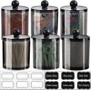 6 Pack Qtip Dispenser Apothecary Jars Bathroom with Labels - Qtip Holder Storage