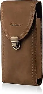 Men's Leather Belt Bag, Mobile Phone Case for Belt, Small Phone Holster Belt Clip, Universal Mobile Phone Case for iPhone 15 Pro Max, Samsung Galaxy S23+, S23 Ultra (Retro Brown)