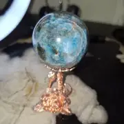 Gemmy Blue Apatite Sphere WITH ROSE STAND 195g
