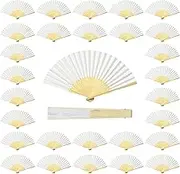 Coucoland 100 Pcs White Bamboo Folding Handheld Fan Hand fan for Wedding Home Decoration Party Favors Bridal Dancing Party
