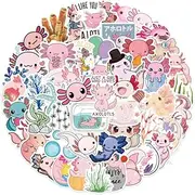 50 Pcs Cute Axolotl Stickers, Fun Vinyl Decals with Adorable Amphibian Designs for Laptops, Water Bottles, Bikes, Skateboards, Guitars, Phones, Luggage & More – for Teens & Animal Lovers