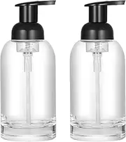 CHBJDAN 2 Pack Thick Clear Glass Jar Soap Dispenser with Foaming Pump, 13 Ounce Clear Round Bottles Dispenser with Foaming Pump (Black, 13oz)