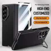 For Galaxy Z Fold 6 PU Leather Privacy Screen Hinge Protector Case Camera Stand