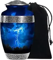 Blue Urns for Human Ashes Adult Female - Gray Cremation Urns for Man - Large Memorial Urn for Mom & Dad - Funeral Urn for Male - Memorial Decorative Container 10 Inch