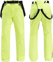 QIULAO Adult Ski Trousers, Men's and Women's Suspenders, Snow Pants, Waterproof and Windproof Veneer Ski Pants, Warm and Breathable Winter Sportswear (Color : Verde, Size : XL)