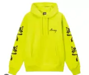 NWT Stussy Paradise Lost Zip Hoodie Unisex Keylime Yellow Sweatshirt SMALL Tags