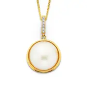 9ct Gold, Cultured Mabe Pearl & Diamond Enhancer in White