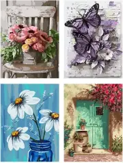 Paint by Numbers Adults Beginner,4 Pack DIY Adult Paint by Number Kits on Canvas