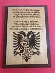 NEW ALBANIA EAGLE SHQIPERIA WOOD PYROGRAPHY RECTANGLE FRAME PLATE-HANDMADE-34 Cm